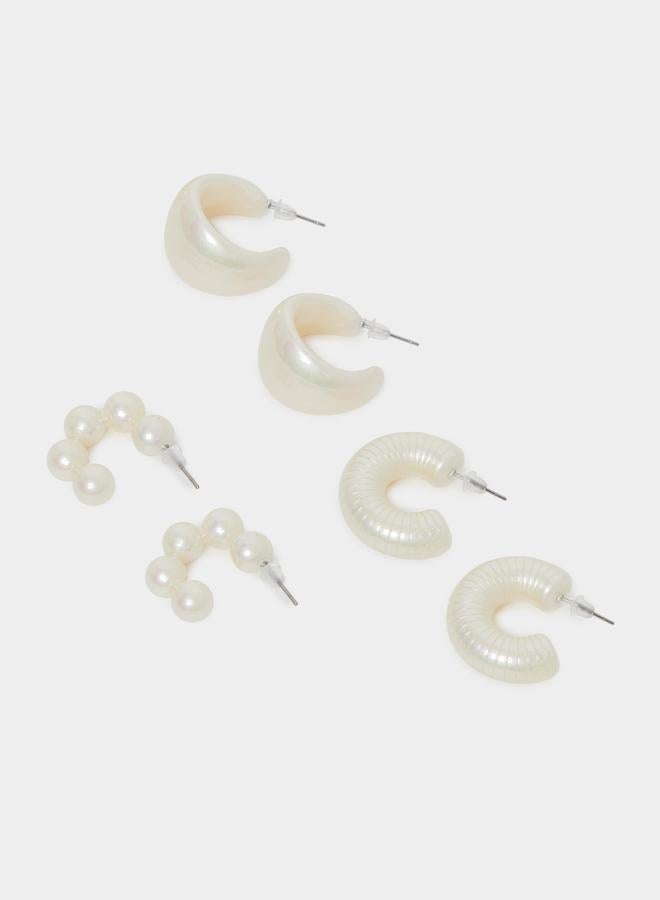 ستايلي مجموعة من 3 - أقراط مُنمقة بلؤلؤ صناعي - Image 1