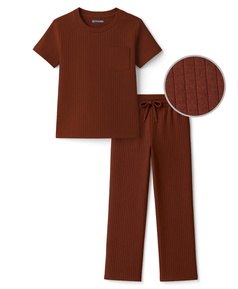 Pine Kids Pine Kids Half Sleeves Solid Co-ords Night Suit - Brown