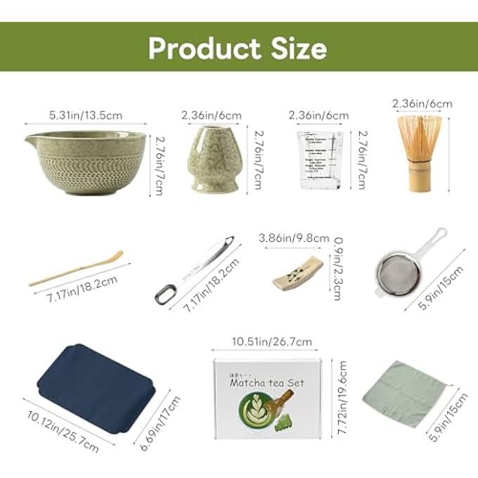 TOPSKY Matcha Stirrer Set Matcha Whisk Set Matcha Bowl And Whisk Set Tea Ceremony Set For Matcha Making Matcha Tea Set Bamboo Whisk 10 Green - Image 3