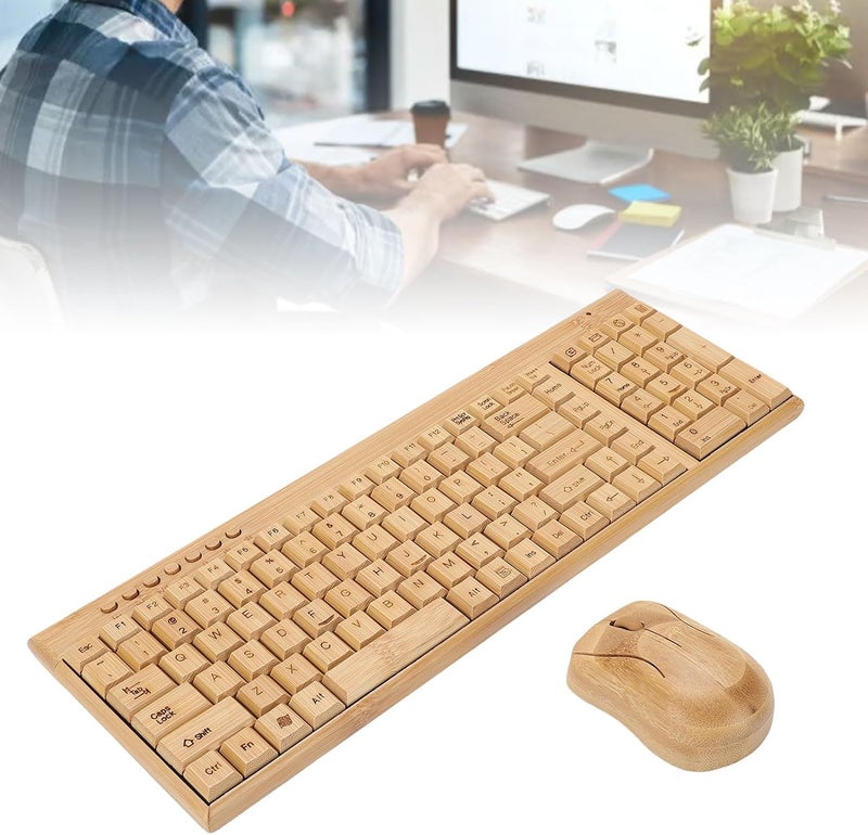 YUEHISY Wireless Keyboard and Mouse Combo, Handcrafted Full Bamboo Design, 2.4G Wireless with USB Receiver, 7 Multimedia Keys, for Laptop, PC - Image 5