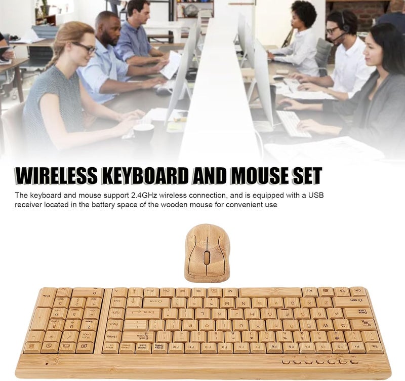 YUEHISY Wireless Keyboard and Mouse Combo, Handcrafted Full Bamboo Design, 2.4G Wireless with USB Receiver, 7 Multimedia Keys, for Laptop, PC - Image 2