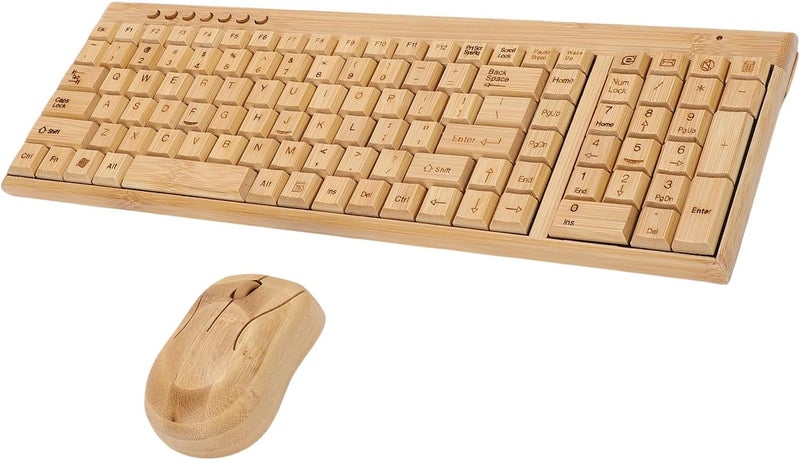YUEHISY Wireless Keyboard and Mouse Combo, Handcrafted Full Bamboo Design, 2.4G Wireless with USB Receiver, 7 Multimedia Keys, for Laptop, PC - Image 1