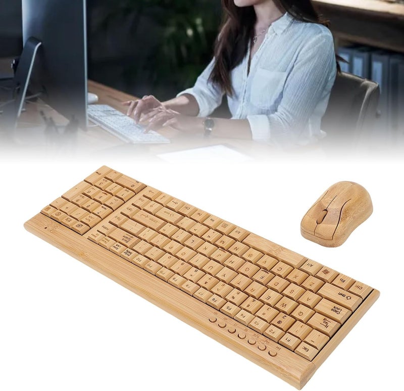 YUEHISY Wireless Keyboard and Mouse Combo, Handcrafted Full Bamboo Design, 2.4G Wireless with USB Receiver, 7 Multimedia Keys, for Laptop, PC - Image 4