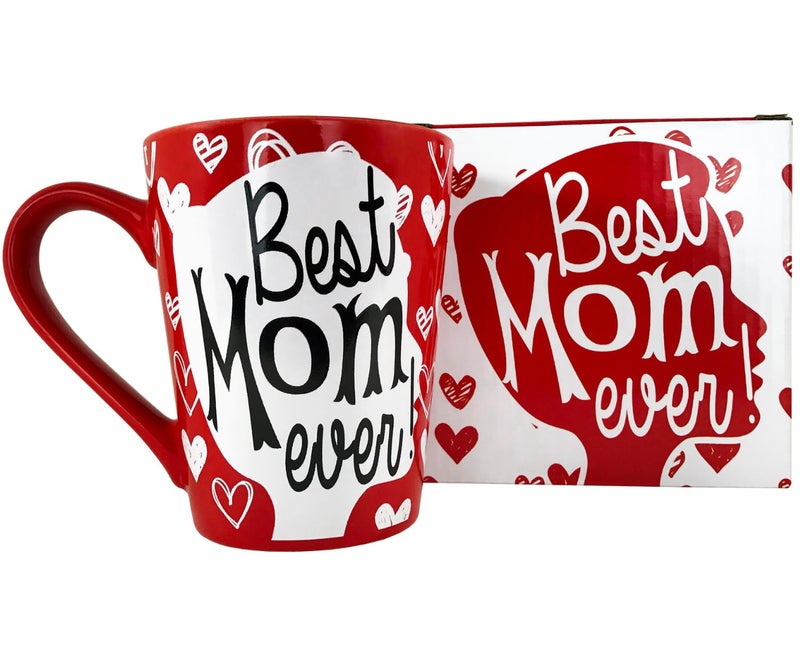 KINREX Best Mom Ever Mug – Valentines Day Gifts Mothers Day Gifts Coffee Cup for Women, Mother, Grandmother, Parent, Gift for Christmas, Birthday, Thanksgiving, Red, 12 oz. Novelty Tea Cups - Image 1