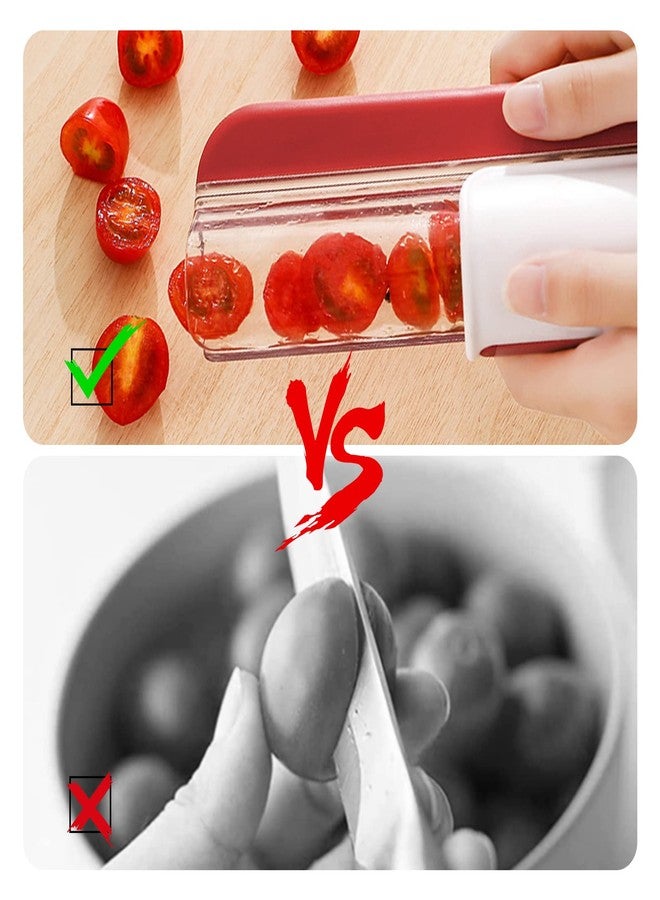 CEHNCEH Tomato Slicer Multi-Function Grape Cutter Small Fruit Cutter Grape Kitchen Accessories Cake Decoration Tool Fruit Slicer (Red) - Image 5