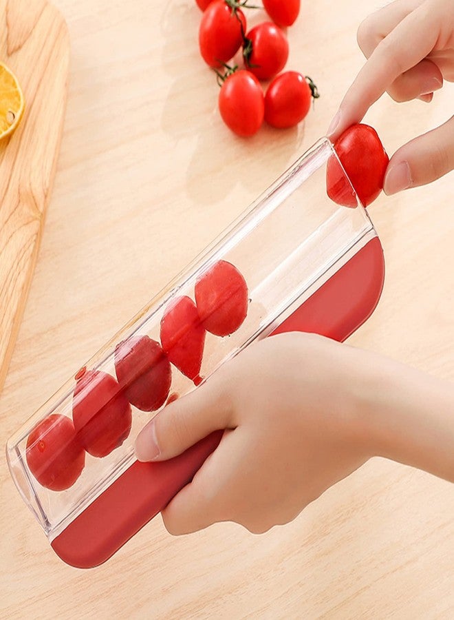 CEHNCEH Tomato Slicer Multi-Function Grape Cutter Small Fruit Cutter Grape Kitchen Accessories Cake Decoration Tool Fruit Slicer (Red) - Image 2