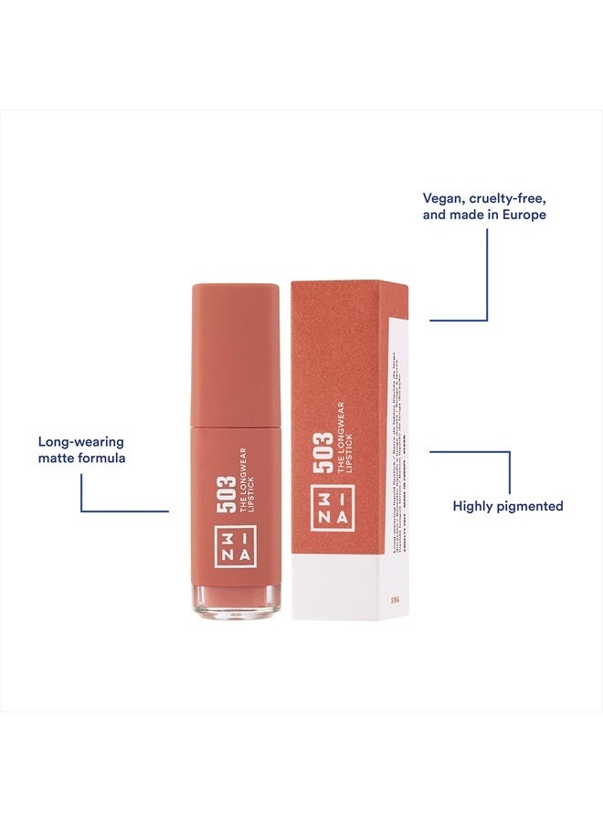 3INA The Longwear Lipstick 503 Nude Color - Long Lasting, Smudge Proof, Matte Lipstick for Women - Vegan, Cruelty Free Liquid Formula - Fast Drying, Waterproof, Moisturizing, Hydrating - 0.22 oz - Image 2