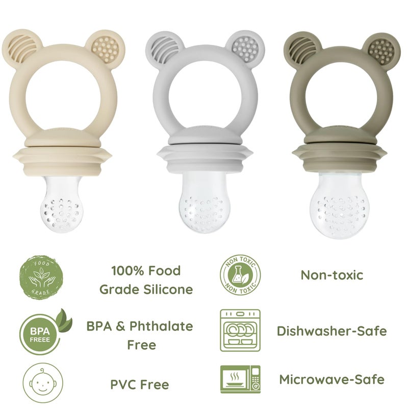 PandaEar 3 Pack Baby Fruit  Food Feeder Pacifier Silicone Feeder Pacifier with 3 Sizes Pouches for Babies Toddlers Infants Kids BPAFree Food Grade Soft Safe TanGreyBrown - Image 2