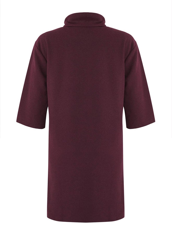 trendyol Plum Turtleneck Shift/Solid Mini Thessaloniki Long Sleeve Knitted Dress - Image 5