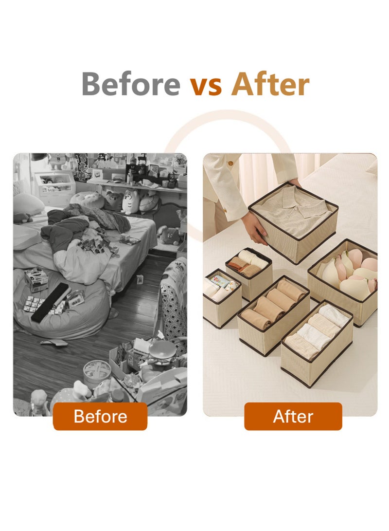 جويي ٦ قطع من صناديق تخزين القماش القابلة للطي بسحاب | منظم أدراج الخزانة | سلال قماشية، صناديق، مقسمات، تُستخدم للملابس، الجوارب، الملابس الداخلية، إكسسوارات الملابس، البيجامات، ملابس الأطفال، الحفاضات، المناشف (بيج) - Image 2