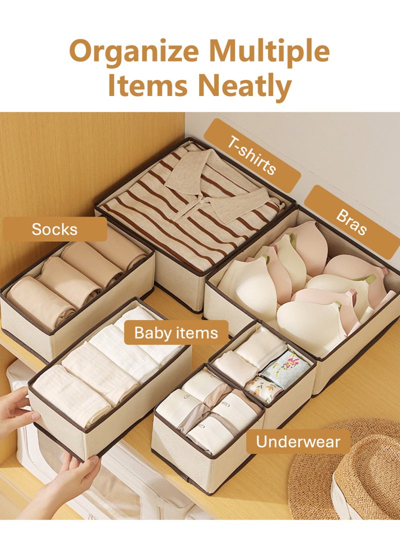 جويي ٦ قطع من صناديق تخزين القماش القابلة للطي بسحاب | منظم أدراج الخزانة | سلال قماشية، صناديق، مقسمات، تُستخدم للملابس، الجوارب، الملابس الداخلية، إكسسوارات الملابس، البيجامات، ملابس الأطفال، الحفاضات، المناشف (بيج) - Image 4