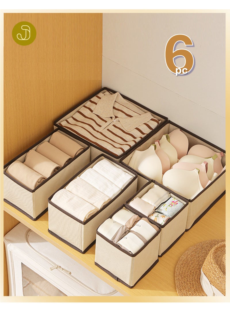جويي ٦ قطع من صناديق تخزين القماش القابلة للطي بسحاب | منظم أدراج الخزانة | سلال قماشية، صناديق، مقسمات، تُستخدم للملابس، الجوارب، الملابس الداخلية، إكسسوارات الملابس، البيجامات، ملابس الأطفال، الحفاضات، المناشف (بيج) - Image 1