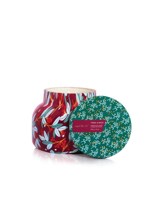 Capri Blue Capri Blue Tinsel & Spice Scented Candle - Pattern Play Signature Holiday Candle - Notes of Juniper Berry, Cinnamon & Clove - Soy Wax Blend Luxury Candle - Long Lasting Candles - Fall Candles (19 oz)  - Image 1