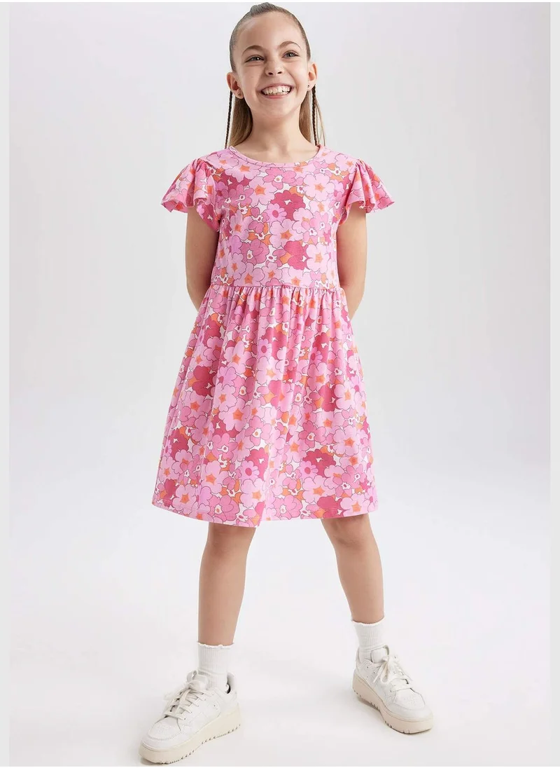 DeFacto Regular Fit Short Sleeve Floral Printed Dress