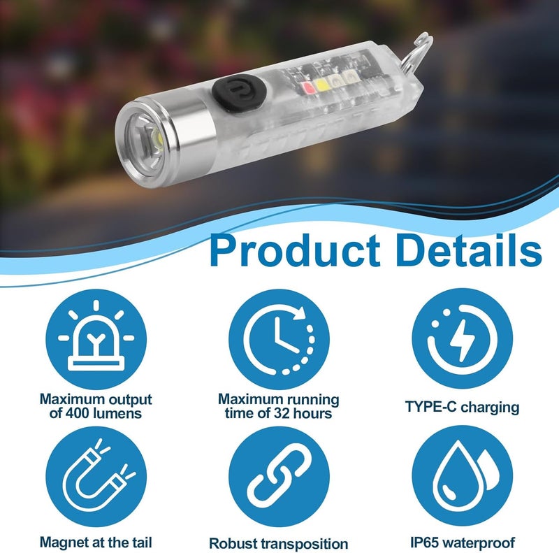 NGUIT Mini Powerful Torch LED 400LM Rechargeable Pocket Keychain Torch with UV Red Blue Light - Image 3