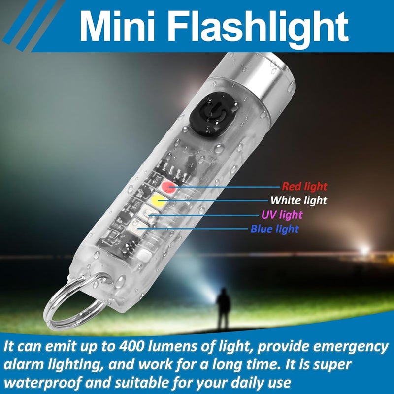 NGUIT Mini Powerful Torch LED 400LM Rechargeable Pocket Keychain Torch with UV Red Blue Light - Image 4