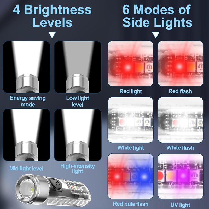 NGUIT Mini Powerful Torch LED 400LM Rechargeable Pocket Keychain Torch with UV Red Blue Light - Image 5