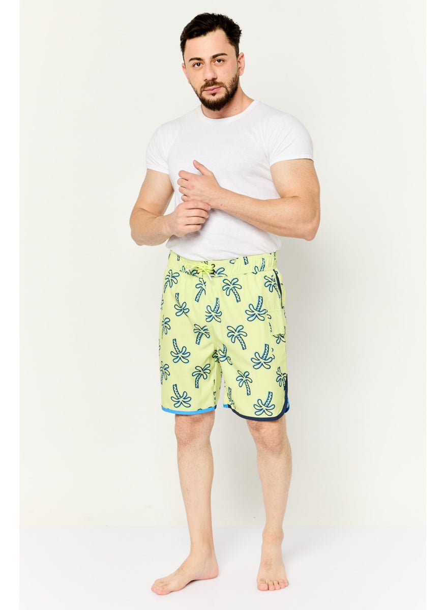 Sovereign Code - Men Allover Print Drawstring Board Shorts, Light Green Combo - Image 1