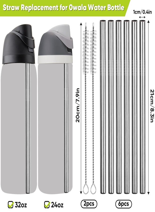 Esayendder Metal Replacement Straws for Owala Water Bottle 24 oz 32 oz, Reusable Stainless Steel Straws 6 PCS With 2 Cleaning Brush Compatible With Owala Water Bottle - Image 2