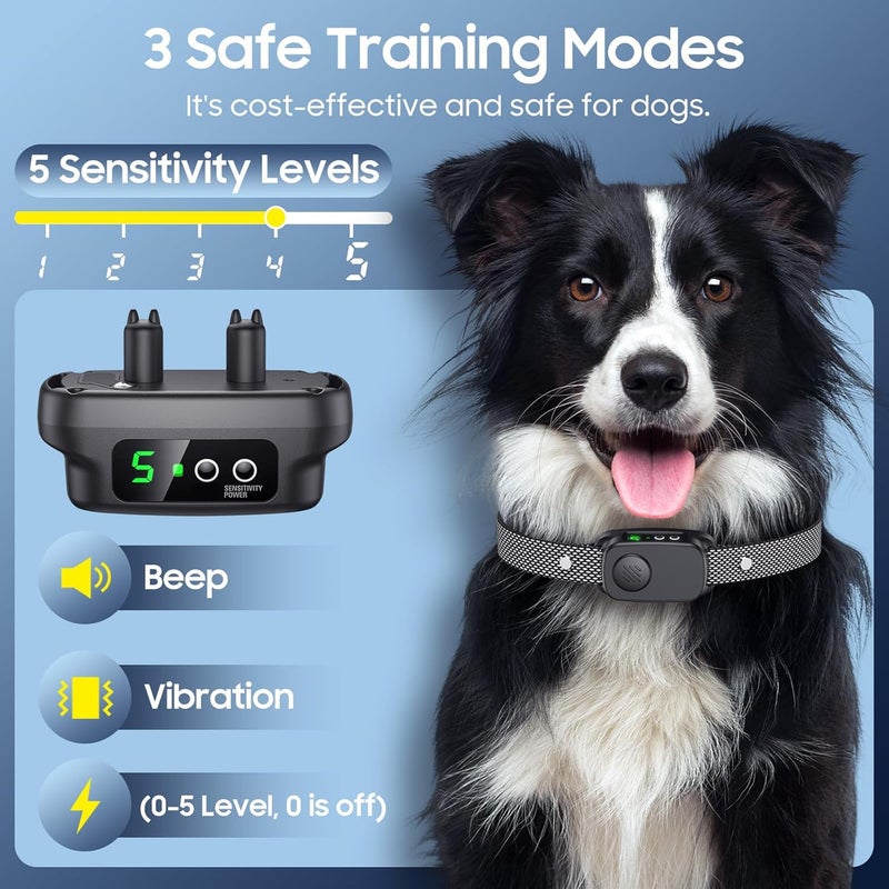 Dog bark collar, large and medium-sized dog bark collar, with 5 adjustable sensitivities, automatic bark prevention collar, and 3 training modes (black) - Image 2
