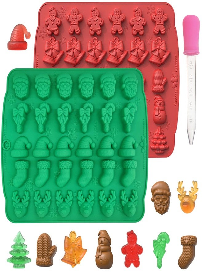 EDUEE Christmas Chocolate Molds Silicone Gummy Molds Christmas Sock Bell Gingerbread Snowman Glove Cane Candy Molds 10 Shape Design Chocolate Mold for Baking Pastry Gummies Cake Decorating - Image 1