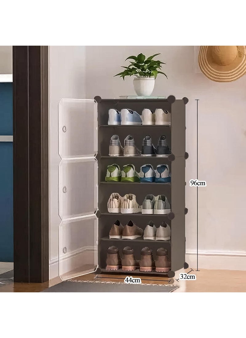 CREXOS CREXOS Diy Shoe Storage CabinetPlastic Shoe Rack Organiser To 30 Pair ShoesFoldable Shoe Storage With ShelvesDoor For All Kinds Of ShoesBooksToysClothing GREY 3DOOR6LAYER  - Image 2