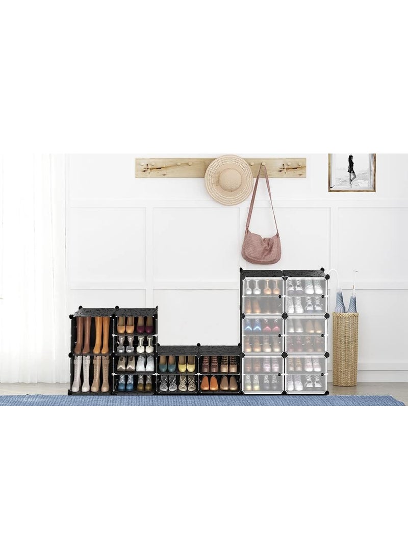CREXOS CREXOS Diy Shoe Storage CabinetPlastic Shoe Rack Organiser To 30 Pair ShoesFoldable Shoe Storage With ShelvesDoor For All Kinds Of ShoesBooksToysClothing GREY 3DOOR6LAYER  - Image 3