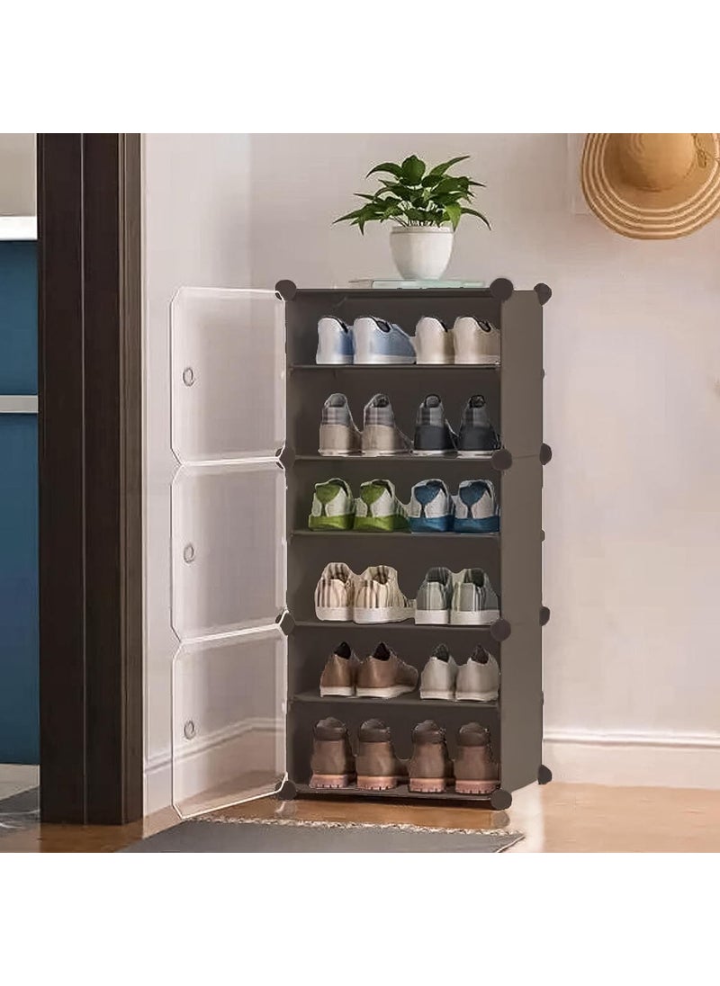 CREXOS CREXOS Diy Shoe Storage CabinetPlastic Shoe Rack Organiser To 30 Pair ShoesFoldable Shoe Storage With ShelvesDoor For All Kinds Of ShoesBooksToysClothing GREY 3DOOR6LAYER  - Image 1