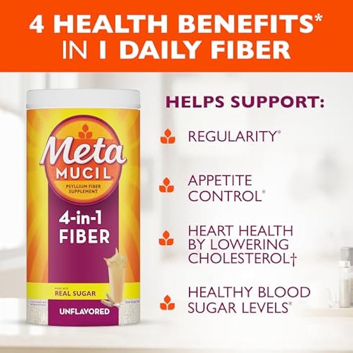 Metamucil, Psyllium Husk Powder, Unflavored Original Texture, with Sugar, 114 Servings, 4-in-1 Fiber Supplement, Daily Psyllium Husk Fiber Powder Help Support Digestive Health by Promoting Regularity* - Image 3