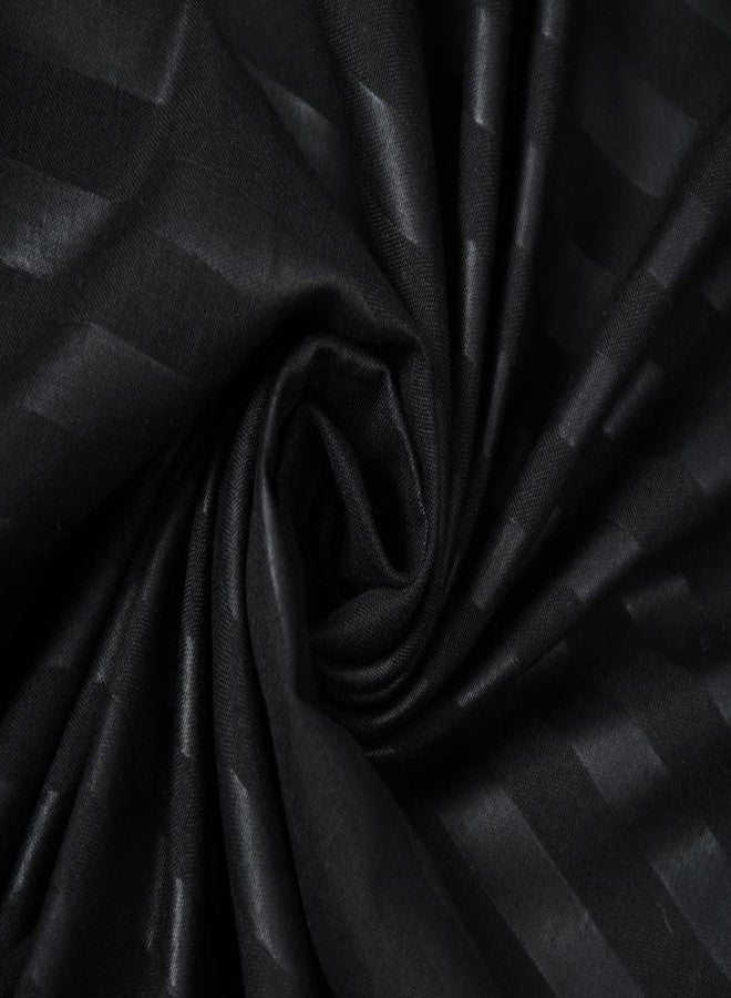 ZurZac 220 Tc Cotton Feel Satin Stripes/Lining Plain Bedsheet for Single Bed Bedsheet with One Pillow Covers for Home- Hotels-Guest House 60x90 Inches - Black - Image 2