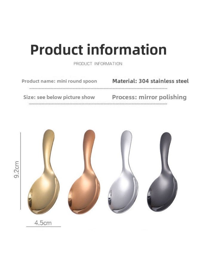 304 Stainless Steel Short Handle Small Round Spoon Tea Spoon Creative Titanium Dessert Ice Cream Spoon Children's Rice Spoon Spoon Spoon Spoon-Specification:304 True Color - Image 5