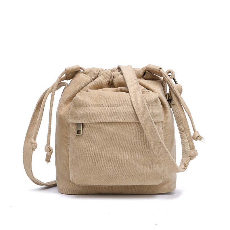 Barsine Women Small Canvas Purse Crossbody Bag Ladies Cute Little Drawstring Bucket Boho Purses, Tan - Image 1