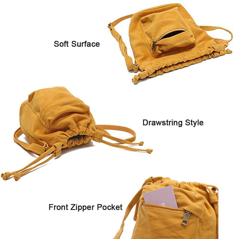 Barsine Women Small Canvas Purse Crossbody Bag Ladies Cute Little Drawstring Bucket Boho Purses, Tan - Image 5