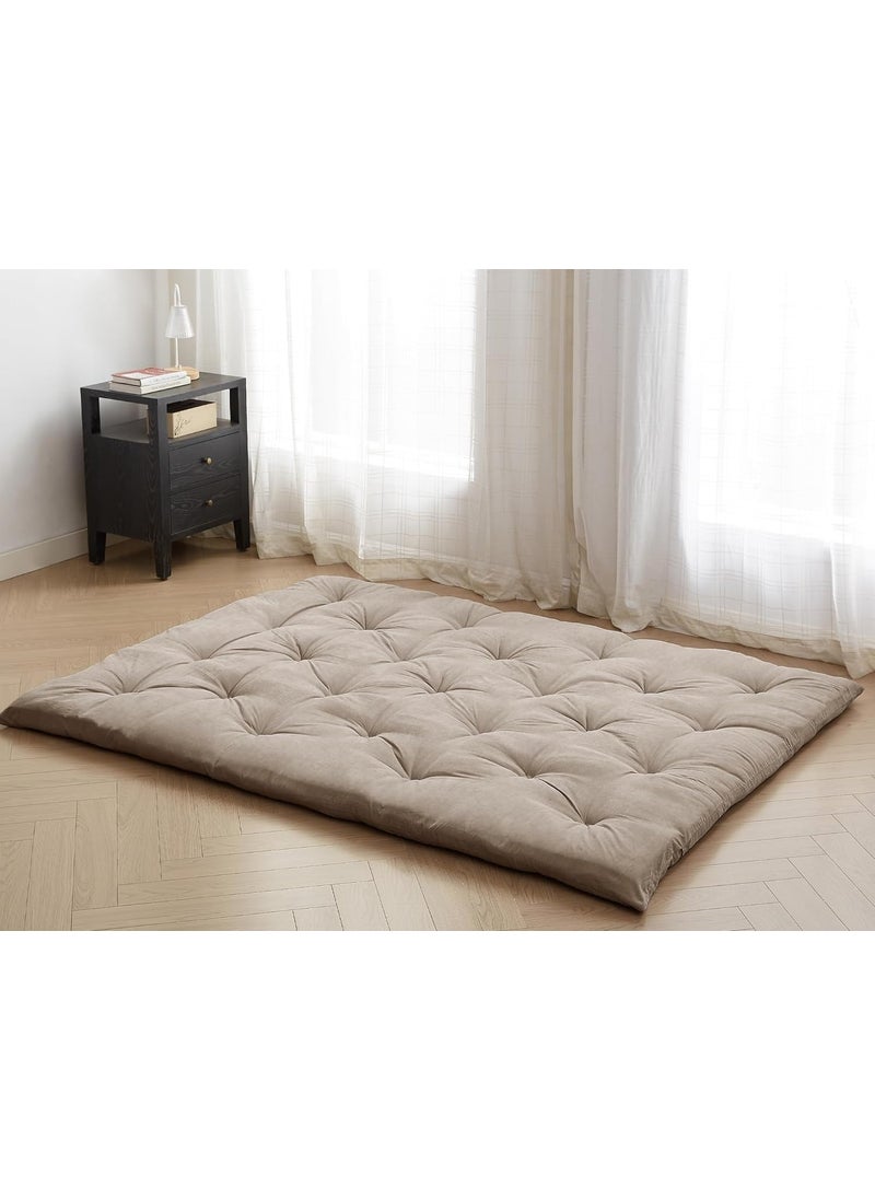 Deevine Craft Deevine Craft Quilt Cotton Floor Mattress Foldable Movable Rollable Single Bed Mattress Quilted Tufted Design 30x72x5 Inches Khakhee  - Image 3
