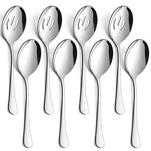 LIANYU 8 Pack Large Slotted Stainless Steel Serving Utensils - 9.8 Inch Spoon Set for Banquet Catering Buffet Dinner Restaurant Party - Image 1