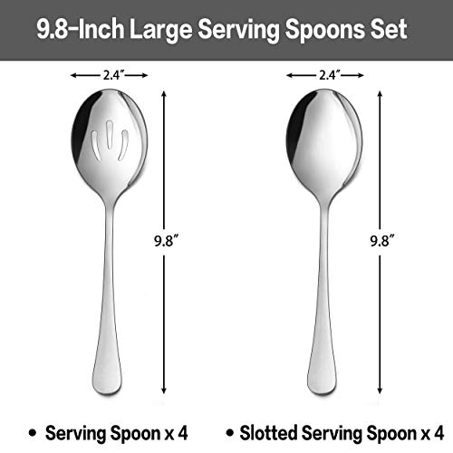 LIANYU 8 Pack Large Slotted Stainless Steel Serving Utensils - 9.8 Inch Spoon Set for Banquet Catering Buffet Dinner Restaurant Party - Image 2