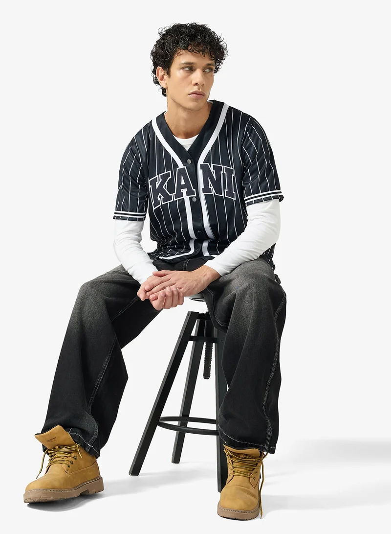 Karl Kani  KK Serif Pinstripe Baseball Shirt for Men | Best Price UAE