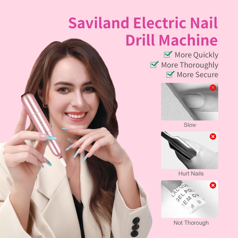 SAVILAND Electric Nail Drill: 2025 Electric Nail File Rose Efile Nail Drill Professional Manicure with 6PCS Nail Drill Bits Portable Nail File & Salon Use Manicure Pedicure at Home - Image 2