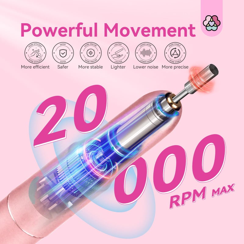 SAVILAND Electric Nail Drill: 2025 Electric Nail File Rose Efile Nail Drill Professional Manicure with 6PCS Nail Drill Bits Portable Nail File & Salon Use Manicure Pedicure at Home - Image 4
