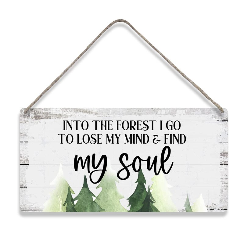 MIGUMUTU Motivational Into the Forest I Go to Lose My Mind & Find My Soul Sayings Home Wall Decor Wooden Signs Rustic Farmhouse Hanging Wall Plaque Sign Gift - Image 1