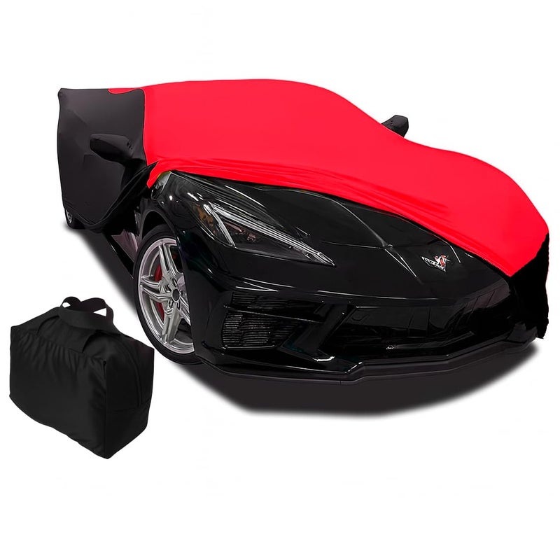 C8 Corvette Custom Fit Car Cover  Indoor Ultraguard Stretch Satin Sport Series  The Ultimate High End for 20202026 Stingray Z06 Z51 ERay Chevrolet Corvettes RedBlack