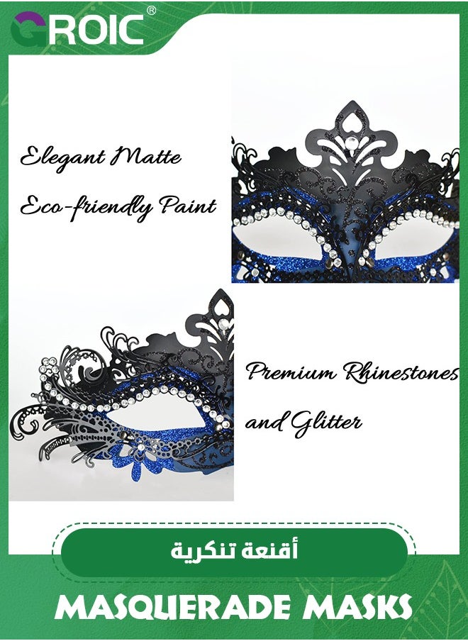 GROIC 2 Pieces Couples Masquerade Masks,Shiny Rhinestone Metal Filigree Venetian Mask,Face Cover Set for Party Costume,Party Dress-up Accessories  - Image 2