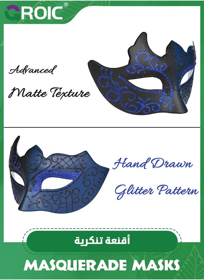 GROIC 2 Pieces Couples Masquerade Masks,Shiny Rhinestone Metal Filigree Venetian Mask,Face Cover Set for Party Costume,Party Dress-up Accessories  - Image 3