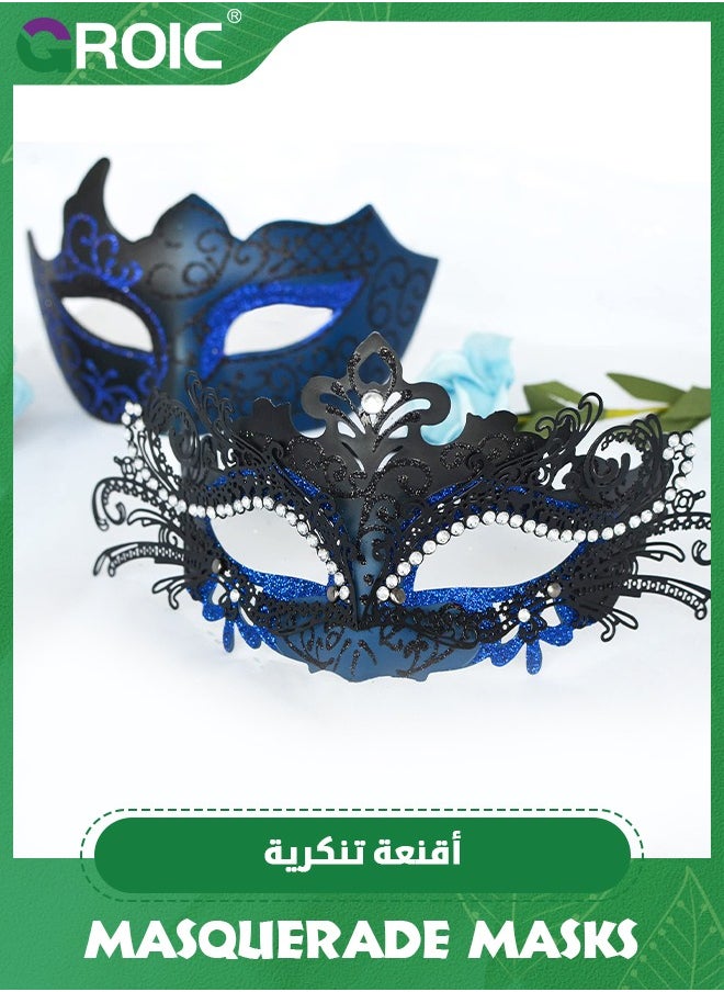 GROIC 2 Pieces Couples Masquerade Masks,Shiny Rhinestone Metal Filigree Venetian Mask,Face Cover Set for Party Costume,Party Dress-up Accessories  - Image 4