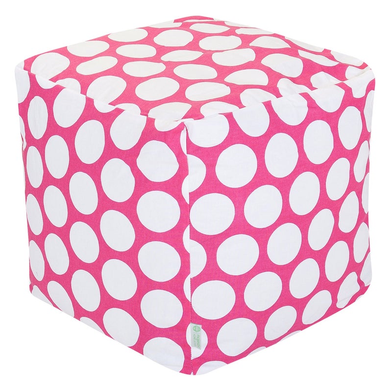 Majestic Home Goods Hot Pink Large Polka Dot Bean Bag Ottoman Pouf Cube L W x 17 H