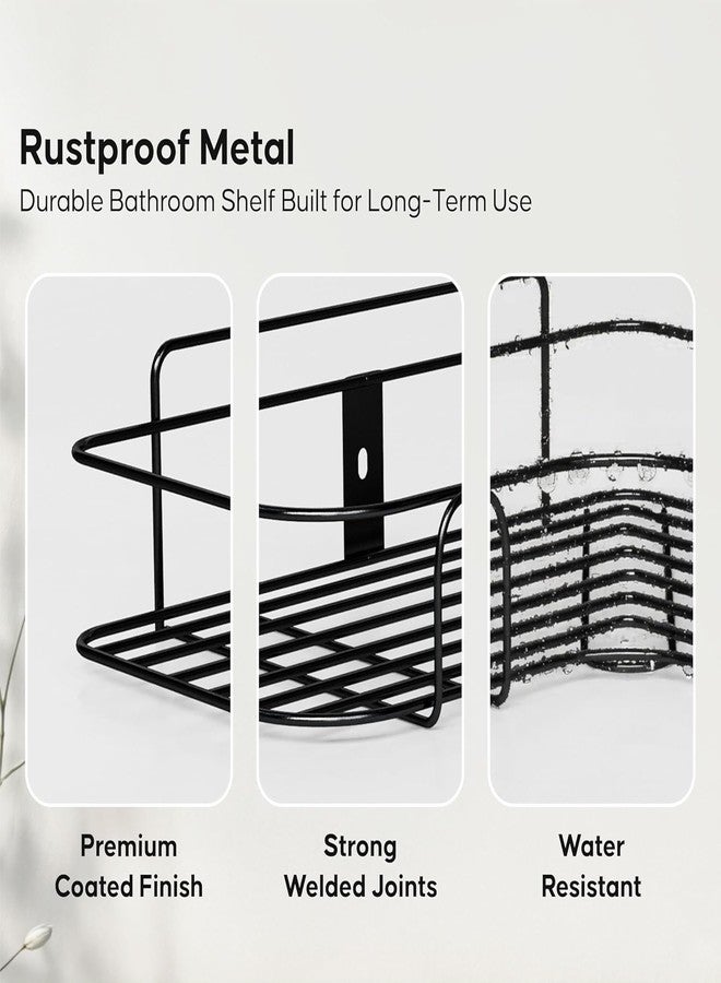 MBKOH Set of 2 Metal Bathroom Corner Shelf Rack | No Drilling Self Adhesive Wall Mounted Storage Organizer for Bathroom & Kitchen | Rustproof Bathroom Shelves (8 & 9 INCH, Black) - Image 3