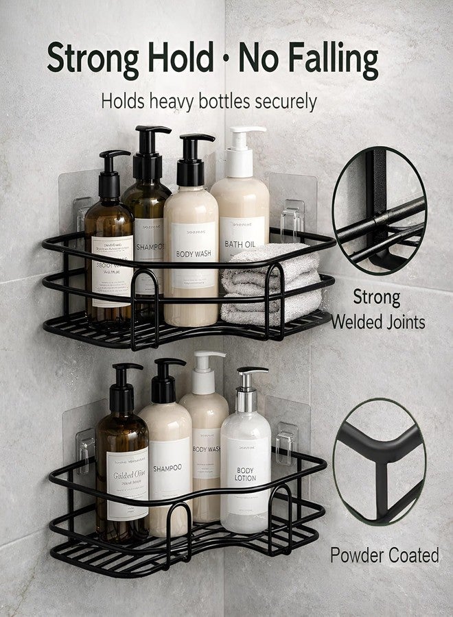 MBKOH Set of 2 Metal Bathroom Corner Shelf Rack | No Drilling Self Adhesive Wall Mounted Storage Organizer for Bathroom & Kitchen | Rustproof Bathroom Shelves (8 & 9 INCH, Black) - Image 5