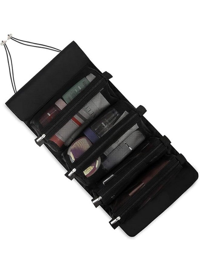 Brain Freezer Nylon Roll Up Foldable Cosmetic Makeup Kit Storage Organizer Toiletry Bag (Black) - Image 1
