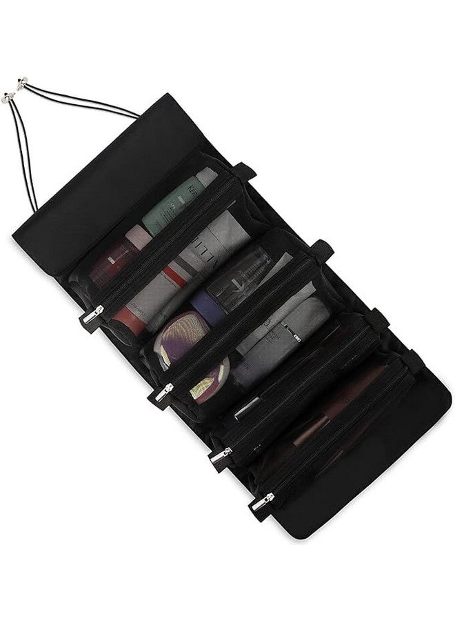 Brain Freezer Nylon Roll Up Foldable Cosmetic Makeup Kit Storage Organizer Toiletry Bag (Black) - Image 2