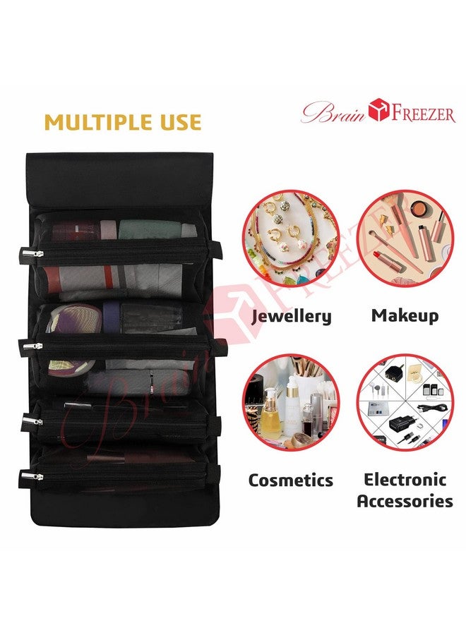 Brain Freezer Nylon Roll Up Foldable Cosmetic Makeup Kit Storage Organizer Toiletry Bag (Black) - Image 5